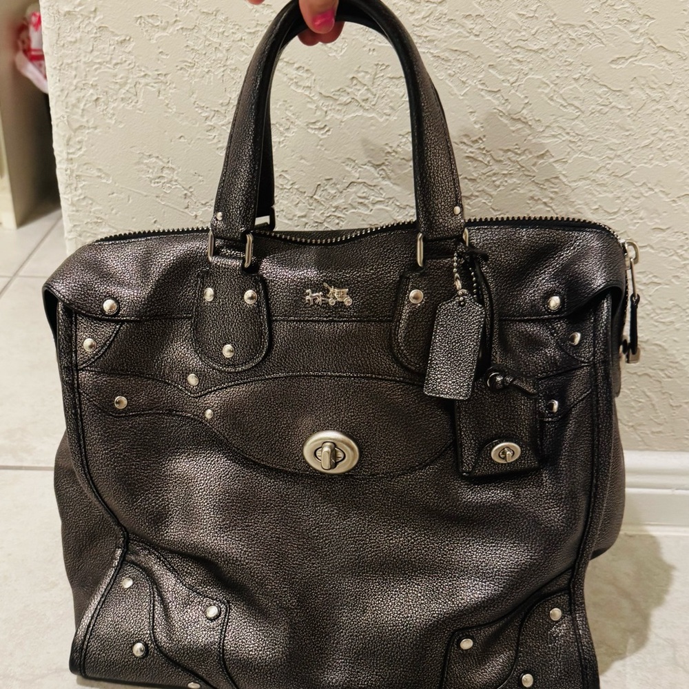 Coach Metallic Black Leather Handbag